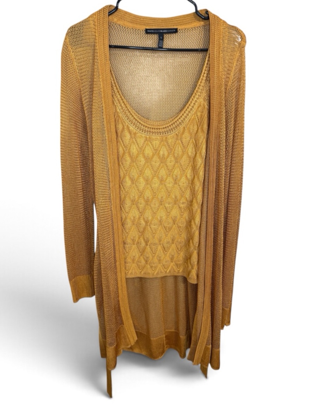 WHBM Mustard Goldenrod Knit Longline Belted Cardigan Sleeveless Tank Set Size L